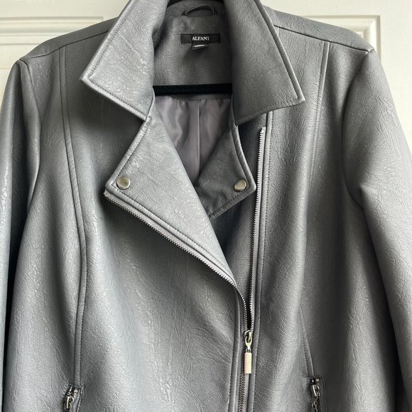 Alfani Jackets & Blazers - Alfani Faux Leather Jacket  Gray Women's  Asymmetrical Zip  Xtra Large
